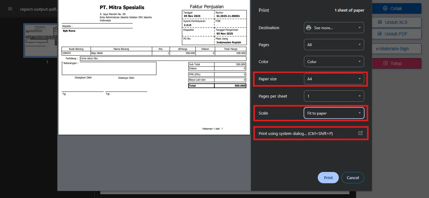 mencetak formulir A5 di kertas A4